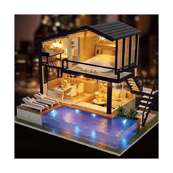 XLY Dollhouse Miniature DIY Dollhouse Douce Miniature Dollhouse Kit Plat Illuminated Musique Dollhouse Kit Modèle en Bois Meu