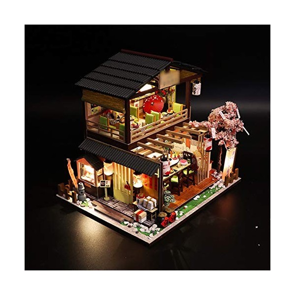 DIY Style Sushi Restaurant Dollhouse, Kit Artisanat Dollhouse Miniature avec Chapeau De Meubles Sushi Innovative Sushi Restau