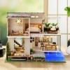 SPILAY Kit de meubles miniatures en bois pour maison de poupée, modèle Mini Villa fait à la main avec housse antipoussière et