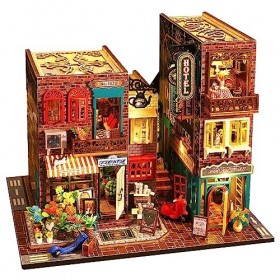 Spilay Kit maison de poupée miniature DIY avec meubles en bois, kit de maison de poupée DIY avec housse anti-poussière, boîte