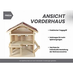 Freda Villa - Maison de poupées - Villa résidentielle -&nbsp;en bois - 3 étages - poignée - Dimensions 46 x 35 x 58 cm larg. x pr