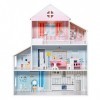 DREAMADE Maison de Poupées Enfants, Maison Rêve en Bois à 3 Étages avec 8 Accessoires de Meubles, 6 Pièces, Assemblage Facile