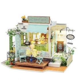DIY Mini maisons de poupée en bois miniature Kit de construction Café Maison de poupée avec meubles Jouets pour filles Cadeau