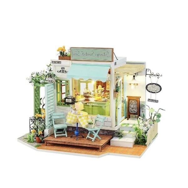 DIY Mini maisons de poupée en bois miniature Kit de construction Café Maison de poupée avec meubles Jouets pour filles Cadeau