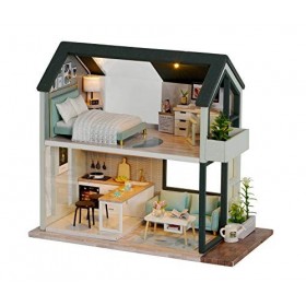QL Nordic Apartment Dollhouse QL001 Kit maison de poupée miniature en bois avec housse anti-poussière et accessoires pour mai