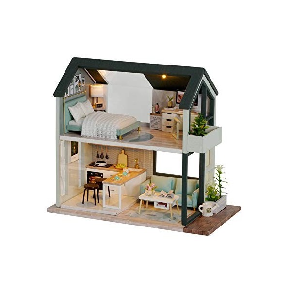 QL Nordic Apartment Dollhouse QL001 Kit maison de poupée miniature en bois avec housse anti-poussière et accessoires pour mai