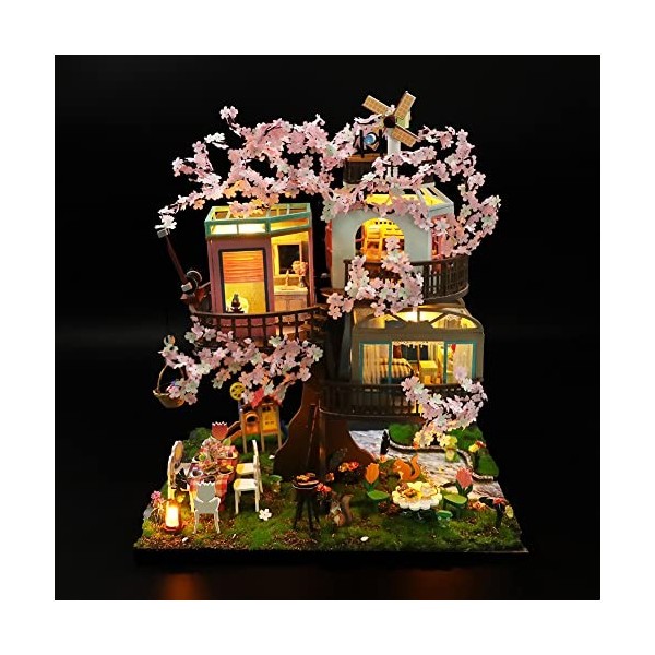 TOPBSFARNY Maison de poupée en bois Sakura à faire soi-même - Maison de poupée miniature avec assemblage de meubles, maison d