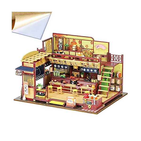 Maison de poupée miniature en bois de style japonais, boutique, sushi, maison de poupée 3D, créative, Izakaya, modèle de cons