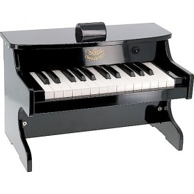 Hape Piano Électronique Noir avec Apprentissage Interactif - Piano en Bois  25 Touches, Pupitre et Tabouret en Bois Inclus, Jo
