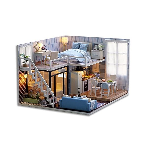 Maison de Poupées en Bois 3D avec Cache Poussière et Mouvement Musical - Maison de Poupée avec Meubles - Cuteefun Maison Mini