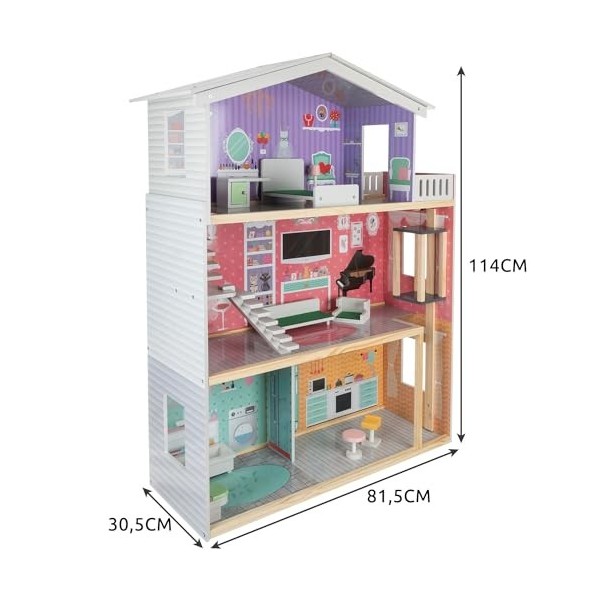 Dollhouse 22030 Grande maison de poupée Meubles/accessoires en bois 3 niveaux