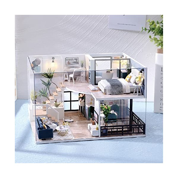 HLCUI DIY Maison Miniature, 3D Maison Poupee Bois Kit avec Meubles Et Musique, Lumière LED, Kit De Modèle Fait À La Main À Co