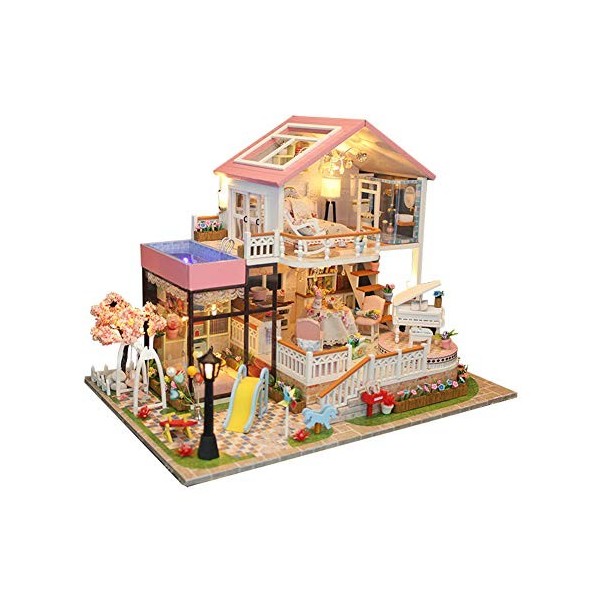 Kit 3D Dollhouse en Bois Ainsi Que La Poussière Et Le Mouvement De La Musique, Kit Maison De Poupée Miniature Creative Valent