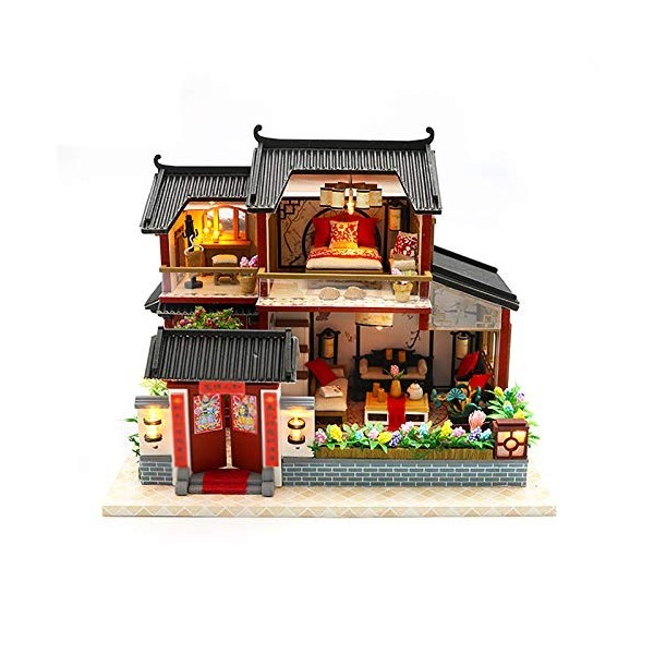 luckiner Maison de poupée miniature en bois avec housse anti-poussière - Cadeau danniversaire