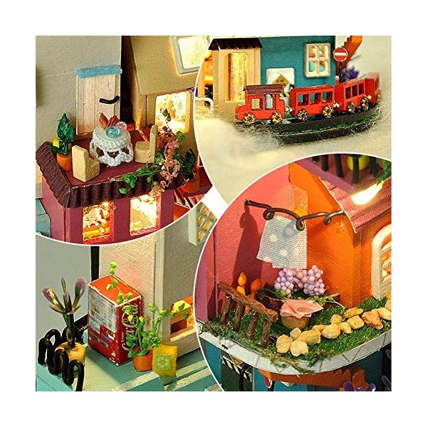 LLSS Bricolage Cabine Maison Maison de poupée Kit avec Cache-poussière 3D assemblé Chalet Maison à la Main Cabine pour noël S