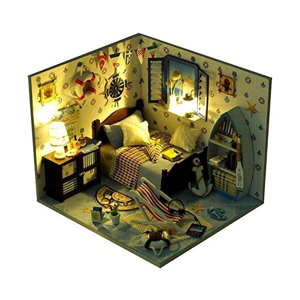 Puzzles 3D Bricolage Assemblage Hawaï Villa Maison Maisons en Bois Maison De Poupée Miniature avec des Meubles LED Light Up C