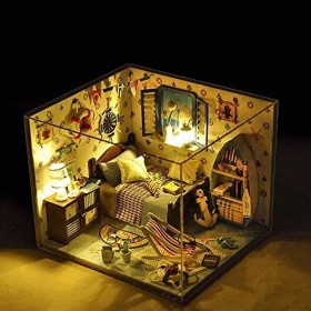 Puzzles 3D Bricolage Assemblage Hawaï Villa Maison Maisons en Bois Maison De Poupée Miniature avec des Meubles LED Light Up C