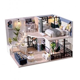 perfk Maison de Poupée avec Meubles LED de Construction de Chalet de Style Nordique pour Filles