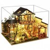 Folpus Maison de Poupée en Bois et étui Anti-poussière DIY 3D Puzzles Building Home Decor