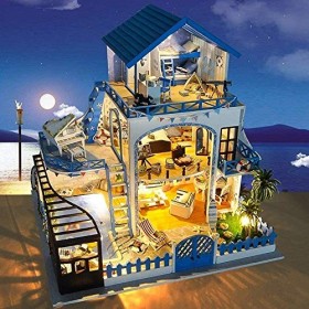 WSJTT Maison De Poupée Miniature avec des Meubles, Bricolage Maison De Poupée Kit Plus Étanche À La Poussière Et La Musique M