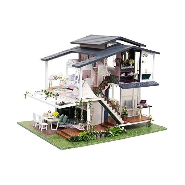 predolo Kits de Meubles de Maison de Poupée Villa Moderne en Bois Lumières Playset Jouet Créatif