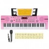 Hricane HEP-612R Clavier Midi pour enfants 61 touches, piano numérique portable, piano électrique, avec microphone, pupitre e