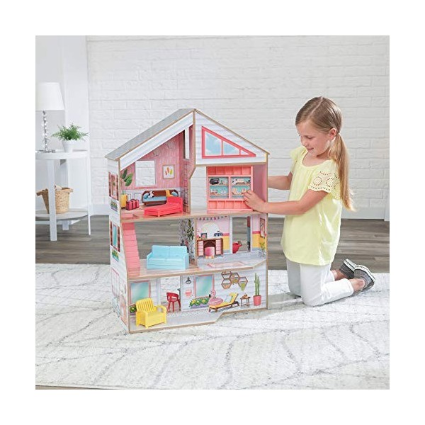 KidKraft Maison de Poupée Charlie en Bois Incluant Accessoires et Mobilier, Maison à 3 étages avec Jeu à 360 degrés pour Mini