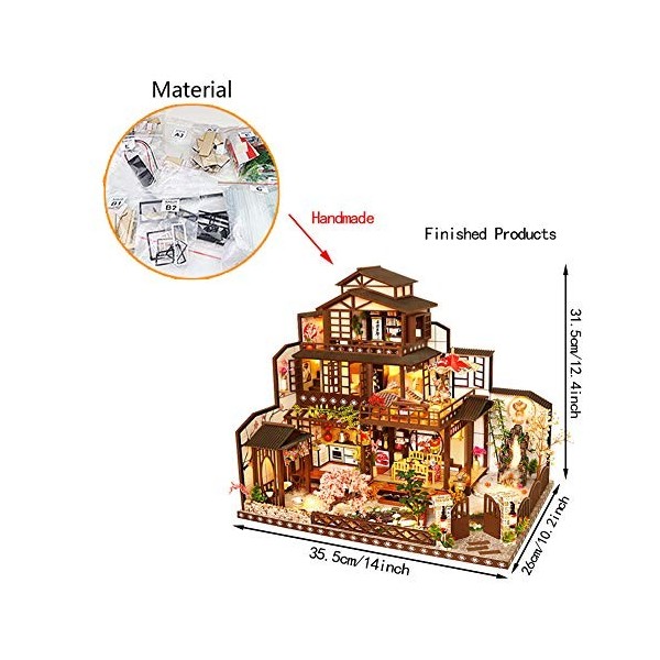 SEPTEMBER-DIY 1:24 Palais impérial japonais miniature en bois Kit maison de poupée créative maison de poupée de style japonai