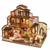 Erhumama rétro japonais Miniature Villa trois étages Kit de maison de poupée avec lumières LED grande maison en bois cadeau d