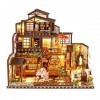 Erhumama rétro japonais Miniature Villa trois étages Kit de maison de poupée avec lumières LED grande maison en bois cadeau d