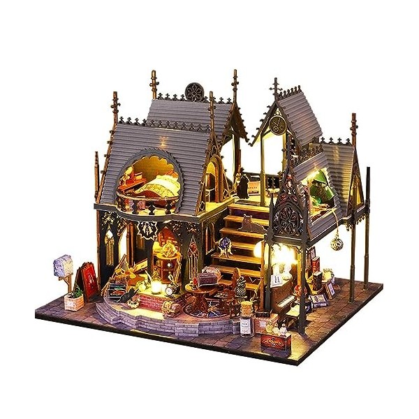 Milageto Kits Miniatures de Maison de poupée Bricolage Maison de poupée Faite à la Main avec Cache-poussière et LED, Puzzles 