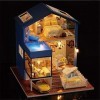 Maison De PoupéE en Bois Miniature,Dinglong Doll House Meubles DIY Miniature Dust Cover avec LED LumièRe 3D Miniaturas en Boi