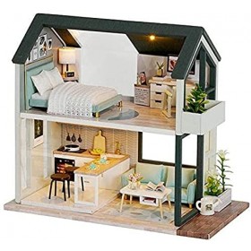 Maison de poupée Bricolage en Bois Kit de Maison de poupée dassemblage Miniature avec Meubles, Maison Miniature en Bois 3D a