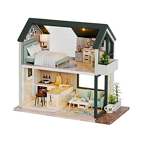 Maison de poupée Bricolage en Bois Kit de Maison de poupée dassemblage Miniature avec Meubles, Maison Miniature en Bois 3D a