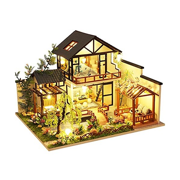 YUZHEN Kit maison de poupée miniature chinoise en bois avec boîte à musique et housse anti-poussière, décoration délicate de 