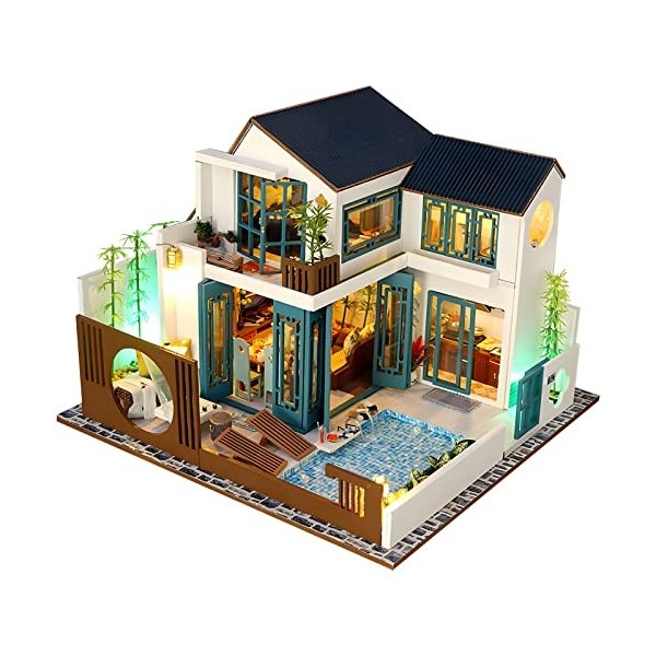 JOKIVTOU Kit De Maison De Poupée Miniature Et De Meubles De Bricolage, Mini Modèle De Maison De Poupée en Bois 3D, Kit De Mai