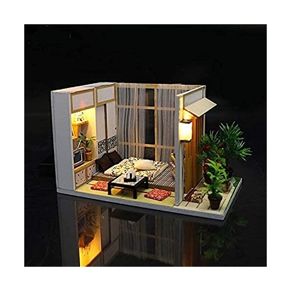 Kit de Maison de poupée Bricolage avec lumières LED Miniature Bande Instrument de fête en Bois Maison de poupée Meubles modèl