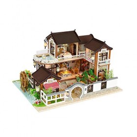 luckiner Mini maison de poupée 3D en bois avec housse anti-poussière