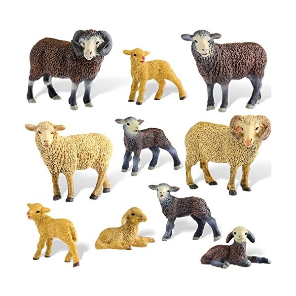 Skylety 10 Pièces Jouet Mouton Figurine de Mouton Mérinos Figurine de Chèvre en Plastique Mini Figurine dagneau Topper de Gâ