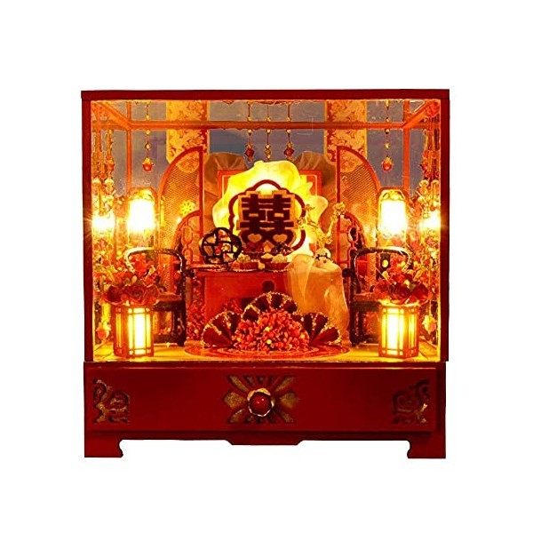 DIY Dollhouse Kit avec Anti-Poussière Miniature De Mariage Chinois Poupées Maison Meubles LED Lumières Chambre Créative Artis