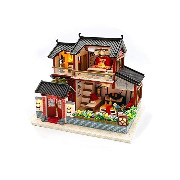 WSJTT Maison De Poupée Miniature avec des Meubles, Bricolage Maison De Poupée Kit Plus Étanche À La Poussière Et La Musique M