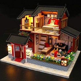 WSJTT Maison De Poupée Miniature avec des Meubles, Bricolage Maison De Poupée Kit Plus Étanche À La Poussière Et La Musique M