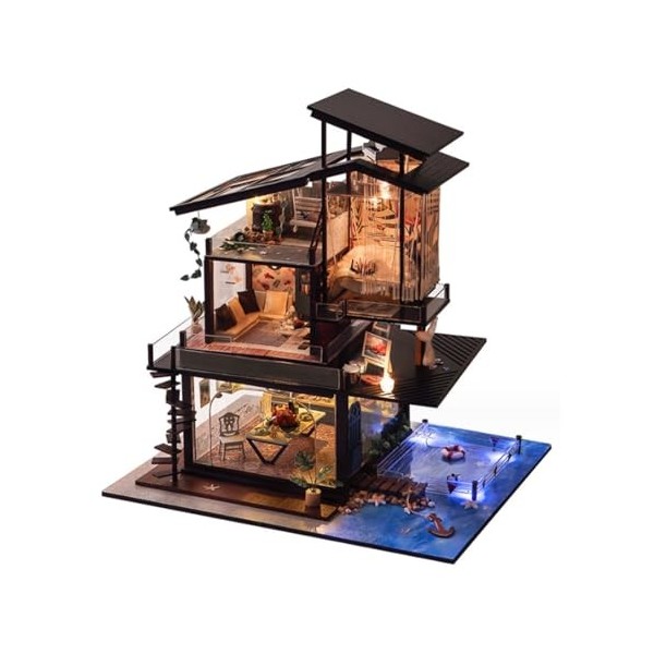 Aetheria Kit maison de poupée miniature 3D faite à la main avec 7 lumières LED et mouvement musical pour enfants et adultes 