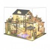 predolo Maison de Poupée Miniature avec Kit Daccessoires de Meubles Créatif avec Lumière LED et Housse Anti-poussière pour F