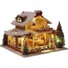 N-X poupée miniature Noël avec meuble, DIY Assemblée à la main poupée en bois Kit modélisme Maison miniature avec poussière e