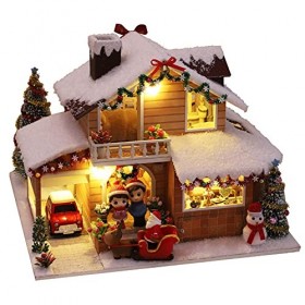 N-X poupée miniature Noël avec meuble, DIY Assemblée à la main poupée en bois Kit modélisme Maison miniature avec poussière e