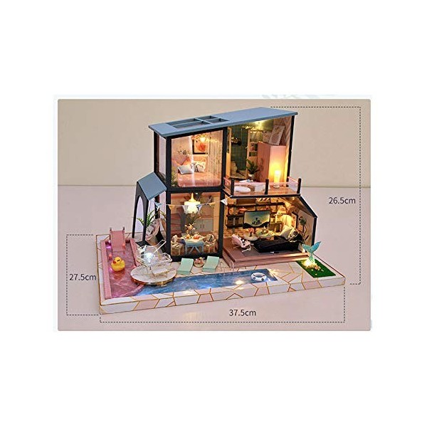 luckiner Mini maison en bois 3D avec housse de protection contre la poussière, kit de bricolage pour chambre de poupée avec L
