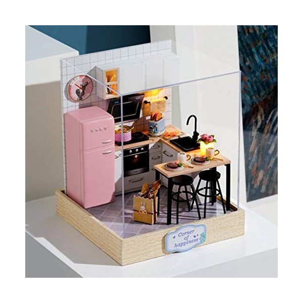 MXXHFC Kit de Maison de poupée Miniature en Bois Bricolage avec kit de Maison modèle de Meubles Ensemble de Mini Maison en Bo