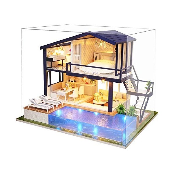 La Vida en Led DIY Maison avec Piscine Miniature Puzzle 3D avec Lumière et Musique Boîte dAffichage 