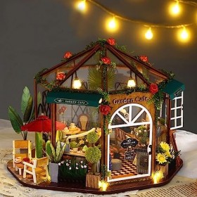 Kit maison de poupée en bois 3D à faire soi-même avec housse anti-poussière et LED, maison de poupée miniature avec meubles, 